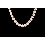 A CULTURED PEARL NECKLACE, with 14ct gol