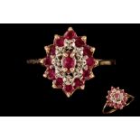 A RUBY AND DIAMOND CLUSTER RING,