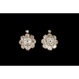 A PAIR OF EDWARDIAN DIAMOND CLUSTER EARRINGS, set throughout with old cut diamonds of approx. 5.