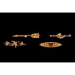 FOUR VICTORIAN GOLD BROOCHES