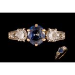 A THREE STONE SAPPHIRE AND DIAMOND RING, with sapphire of approx. 1.50ct, diamonds of approx. 0.