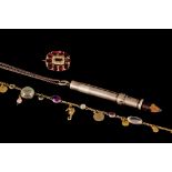 A SILVER PENCIL, London 1922, with chain; together with a moonstone and amethyst necklace, on gold,