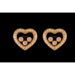 A PAIR OF CHOPARD HAPPY DIAMOND HEART EARRINGS, mounted on 18ct yellow gold,