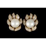 A PAIR OF MID 20TH CENTURY PEARL AND DIA