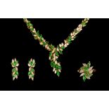 A SUITE OF DIAMOND AND GREEN GARNET JEWELLERY, comprising earrings,