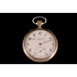A VINTAGE INTERNATIONAL WATCH CO SCHAFHAUSEN OPEN FACE POCKET WATCH, with white enamel dial,