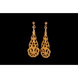 A PAIR OF GOLD PLAQUE EARRINGS,