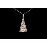 AN ART DECO DIAMOND SET PENDANT, mounted on 14ct yellow and white gold,