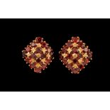 A PAIR OF GARNET CLUSTER EARRINGS,