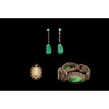 A PAIR OF JADE DROP EARRINGS;