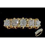 AN ANTIQUE DIAMOND FIVE STONE RING, of approx. 1.