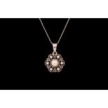 A PEARL AND DIAMOND SET PENDANT,