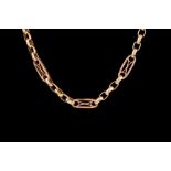 A 9CT YELLOW AND WHITE GOLD FANCY FETTER LINK CHAIN