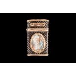 A 14CT ROSE GOLD AND BLACK LACQUER VISITING CARD CASE,