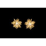 A PAIR OF CULTURED PEARL AND DIAMOND SUNBURST STYLE CLIP EARRINGS,