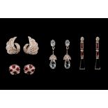 FOUR PAIRS OF GEM SET EARRINGS,