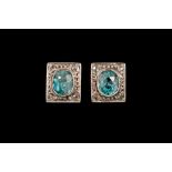 A PAIR OF BLUE TOPAZ AND DIAMOND SET EARRINGS