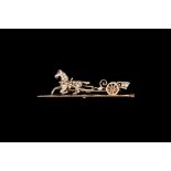 AN EARLY 20TH CENTURY HORSE AND CART BAR BROOCH, set with rose cut diamonds, in 18ct gold.