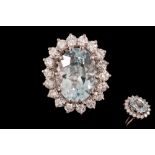 AN AQUAMARINE AND DIAMOND CLUSTER RING, with aquamarine of approx. 5.00ct, diamonds of approx. 1.