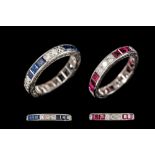 RUBY AND DIAMOND ETERNITY RING WITH MATCHING SAPPHIRE AND DIAMOND ETERNITY RING,