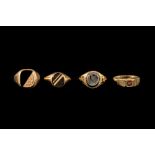 FOUR GENTS GEMSET SIGNET RINGS,