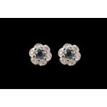 A PAIR OF SAPPHIRE AND DIAMOND CLUSTER EARRINGS,