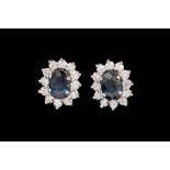 A PAIR OF SAPPHIRE AND DIAMOND CLUSTER EARRINGS,