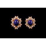 A PAIR OF LAPIS LAZULI AND DIAMOND CLUSTER EARRINGS,