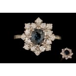 A SAPPHIRE AND DIAMOND CLUSTER RING, with sapphire of approx. 0.70ct, diamonds of approx. 0.