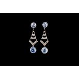 A PAIR OF SAPPHIRE AND DIAMOND DROP EARRINGS, with four round sapphires of approx. 2.