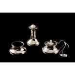 A GEORGE V THREE PIECE SILVER CONDIMENT SET,