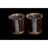 A PAIR OF GEORGE III IRISH MAHOGANY BRASS BOUND PLATE BUCKETS, with later zinc liners for peat,