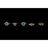 FIVE TOPAZ RINGS.