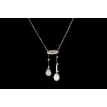 A 19TH CENTURY PEARL AND DIAMOND NEGLIGEE PENDANT AND CHAIN,