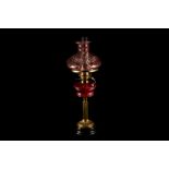 A VICTORIAN BRASS COLUMN OIL LAMP,