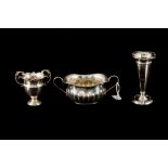 A GEORGE V SILVER TWIN HANDLED SUGAR BOWL, Birmingham 1912; together with a silver vase,