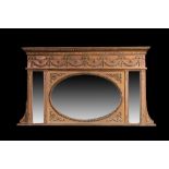 A 19TH CENTURY GILT/GESSO FRAMED TRIPLE GLASS PANEL, over mantle mirror,