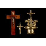 A BRASS CROSS RELIQUARY;