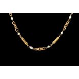 A CULTURED PEARL AND FETTER LINK NECKLACE, on 18ct gold swivel catch.