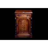 A VICTORIAN FLAME MAHOGANY PIER CUPBOARD, fitted drawer, over cupboard vase,