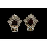 A PAIR OF ANTIQUE DRESS EARRINGS, set with red tourmalines,