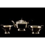 A POST WAR SILVER THREE PIECE TEA SERVICE,