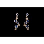 A PAIR OF SAPPHIRE AND DIAMOND WATERFALL DROP EARRINGS, mounted in 14ct white gold,