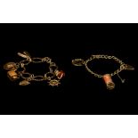 TWO GOLD BRACELETS, with charms attached, 56.