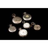 FOUR WHITE METAL CASED OPEN FACED POCKET/FOB WATCHES;