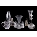 A COLLECTION OF 19TH CENTURY AND LATER GLASS DECANTERS, vases, jug, bowl,