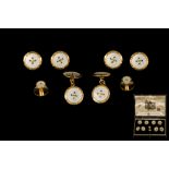 AN ANTIQUE 18CT GOLD AND MOTHER OF PEARL GENTS DRESS SET, comprising cufflinks and shirt studs,