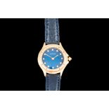 A LADIES CARTIER COUGAR WRIST WATCH, with blue diamond dot dial and diamond crown,
