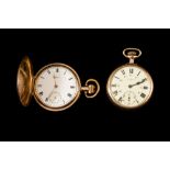 A GOLD PLATED OPEN FACED POCKET WATCH,