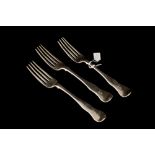 THREE VICTORIAN SILVER DINNER FORKS, by Philip Weekes,